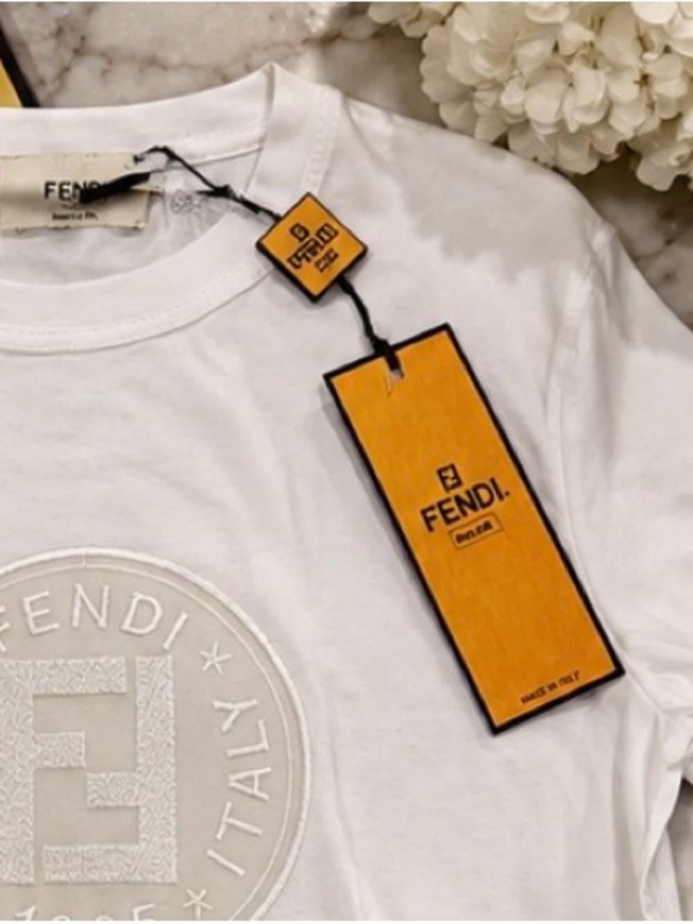FENDI Roma 1925 Tonal Embroidered Logo T-Shirt White NWT IT 42